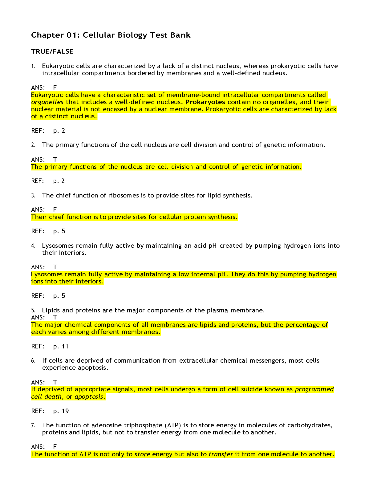 Preview of NU 545 Chapter 01: Cellular Biology Test Bank | Questions and Answer solutions with Ration